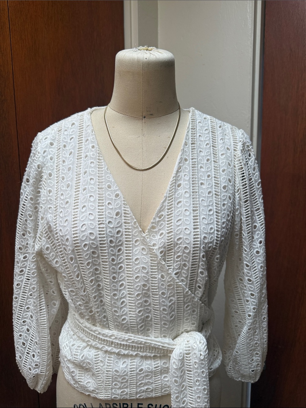 Wayf Ivory Satin-Like V-Neck Blouse